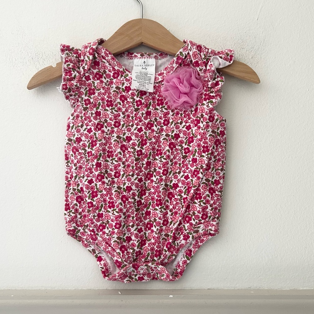 Laura Ashley Baby 6-9 Months Pink Floral Cotton Bodysuit